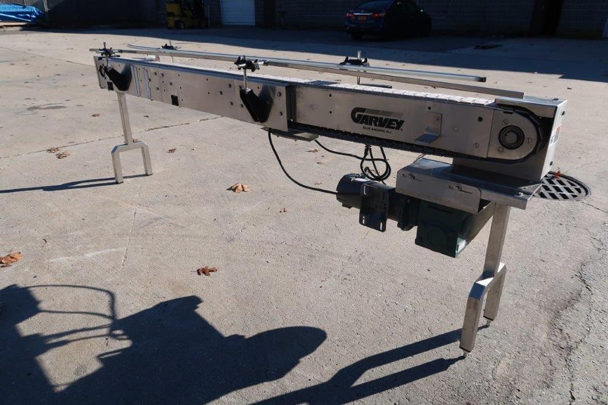 Used Garvey 8-1/2 FT Long Stainless Steel Motorized Bottle Conveyor, Variable Speed
