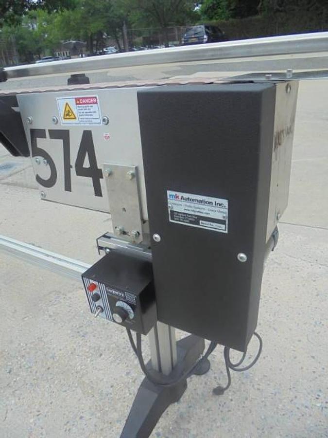 Used MK Automation 4-1/2 In. X 90 In. Long Bottle Conveyor, Variable Speed