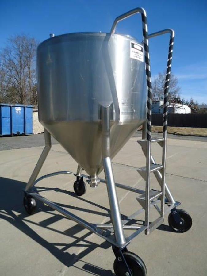Used 450 Gallon DCI Type 316 Stainless Steel Cone Bottom Portable Tank on Casters