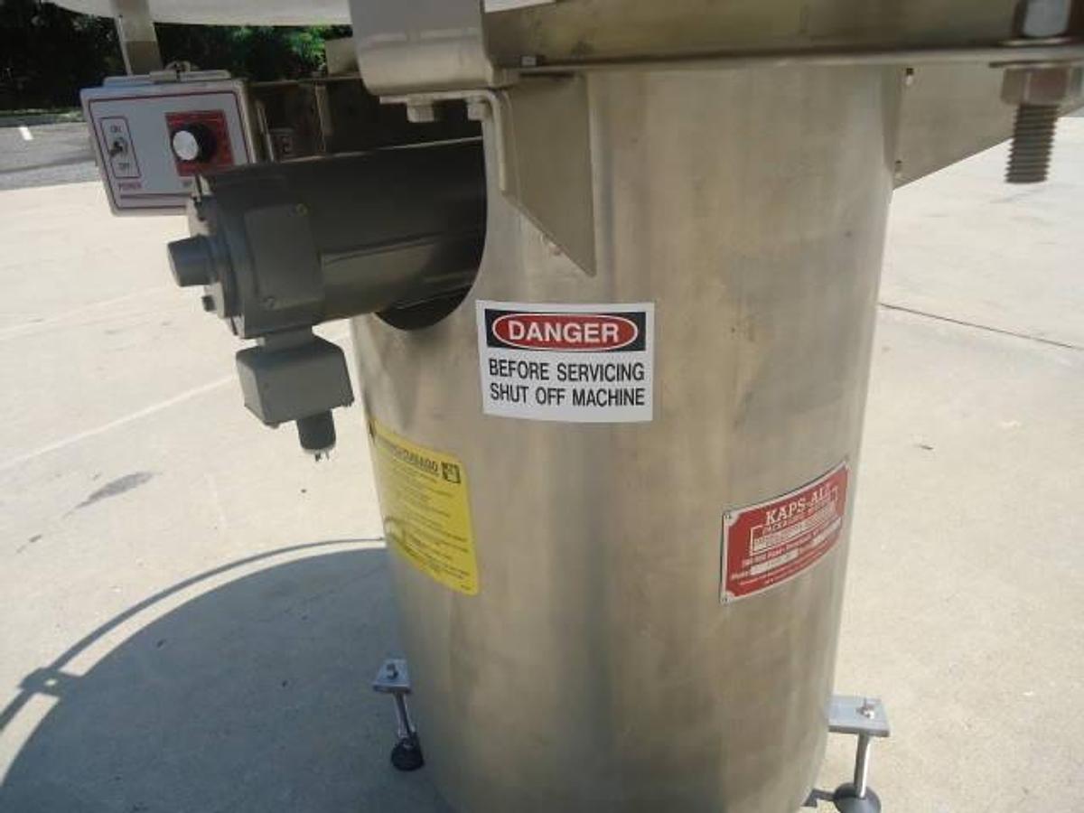 Used 36 Inch diameter Kaps All rotary unscrambling table, stainless steel base