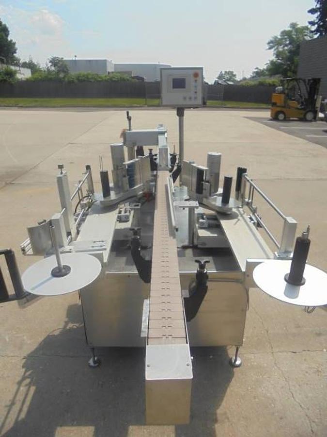 Used DL Tech Automatic Front & Back Labeler, Stainless Steel Cabinetry