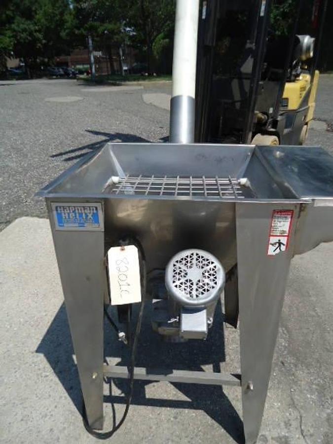 Used Hapman 4 In. Diameter Flexible Screw Conveyor With Hopper Prebreaker, 110 inch discharge height
