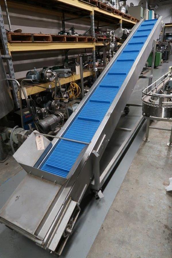 Used 12 In. Wide Stainless Inclined Cleated Belt Conveyor, Portable