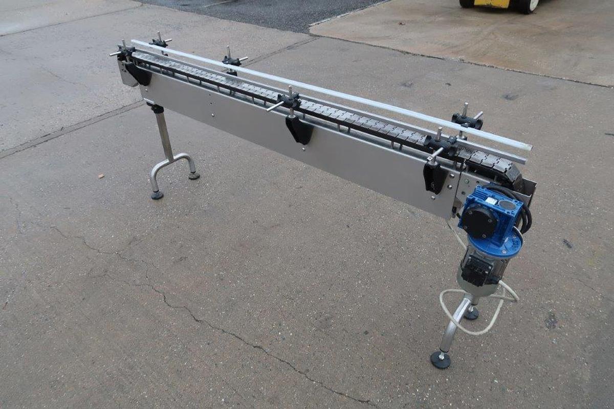 Used 3-1/4 In. Wide X 90 In. Long Stainless Steel Bottle Conveyor, Variable Speed