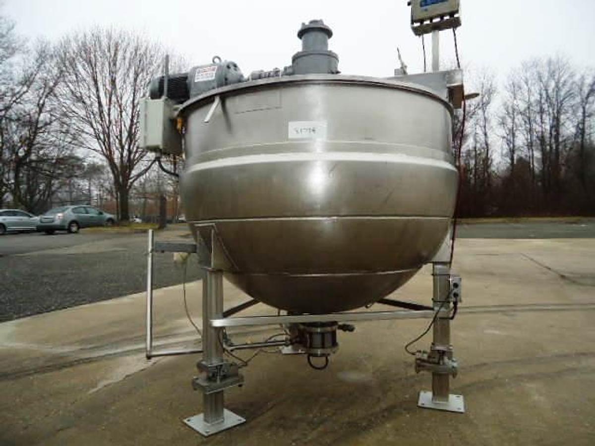 Used 250 Gallon Tri-Canada 316 Stainless Steel Dual Action Scraper Kettle, 125 PSI Jacket