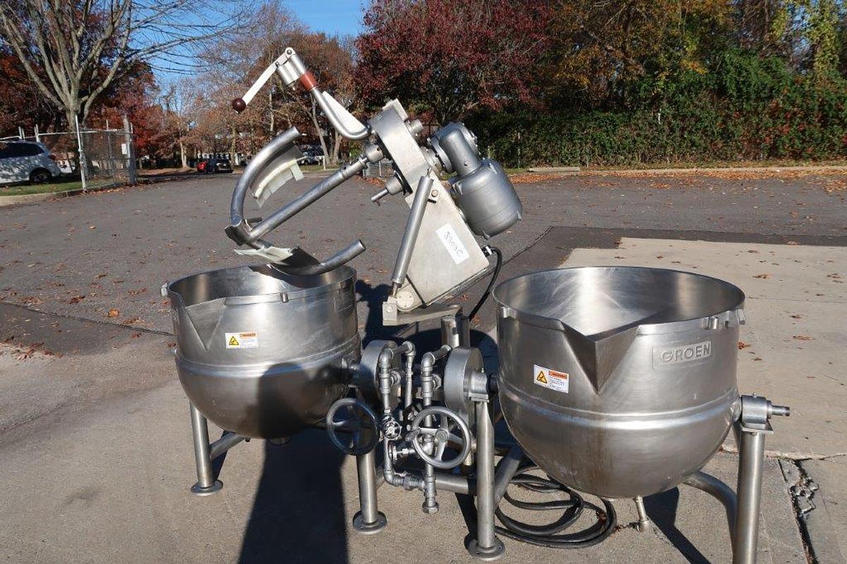 Used Battery of Two Groen 40 Gallon Tilt Kettles, Common Agitator