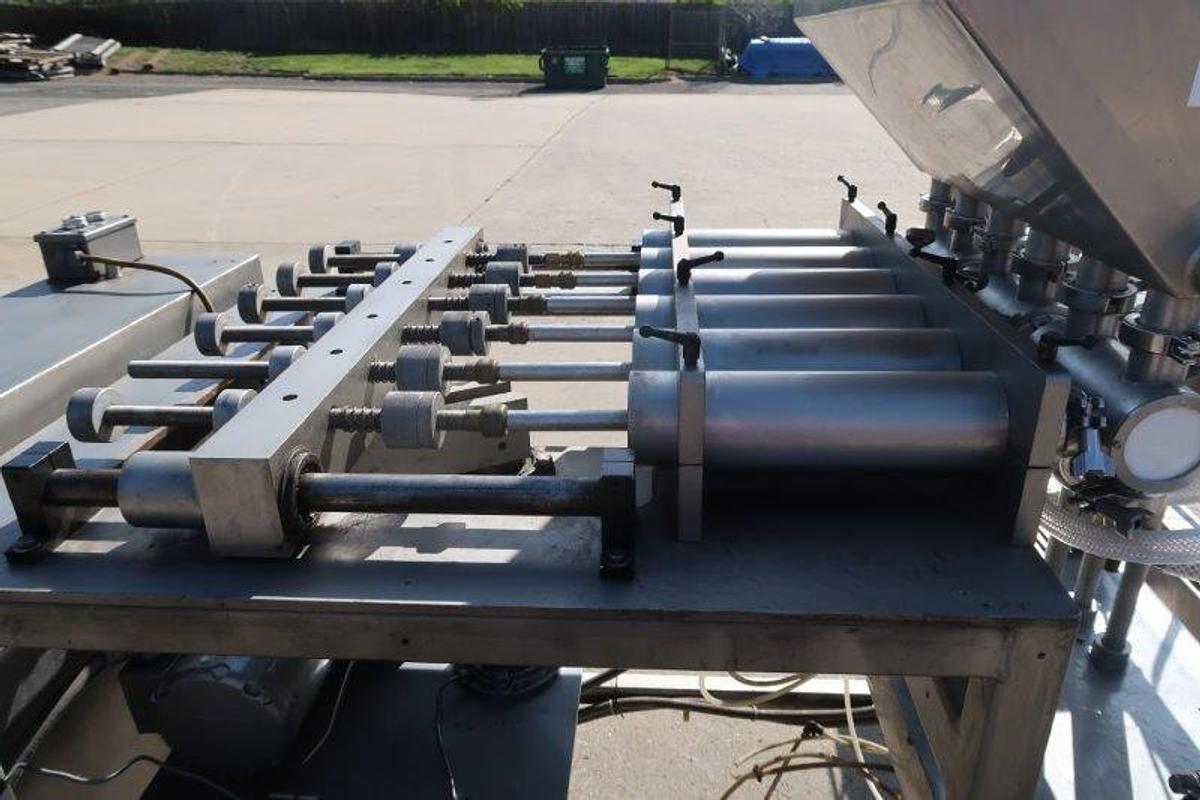 Used REB 6 Piston Straightline Filling Machine, One Liter Pistons