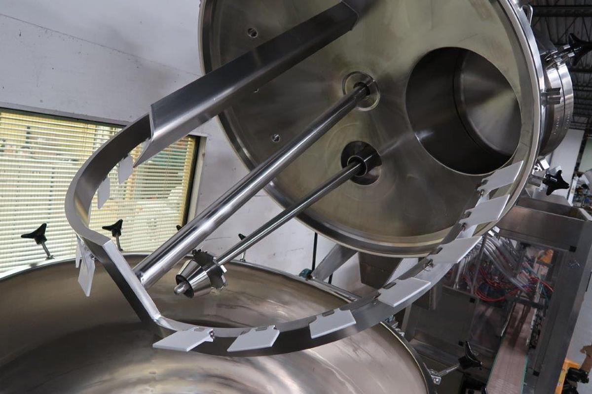 Used 250 Gallon Lee 316 SS Sanitary Agitated Vacuum Vessel, 90 PSI Jacket, Scraper and High Shear Tilt Out Agitation