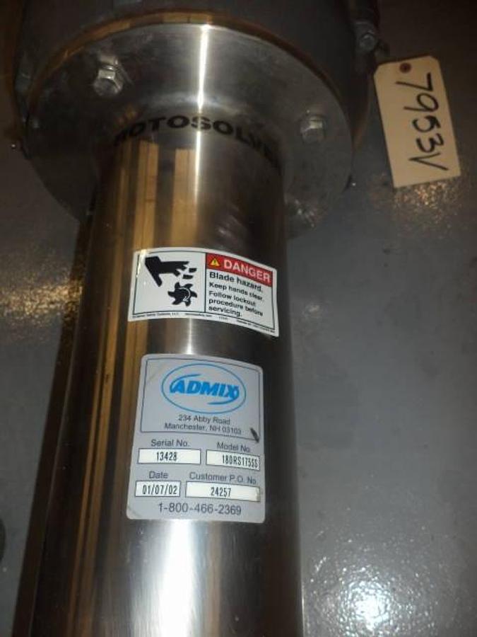 Used Admix “Rotosolver” 30HP High Shear mixer, Model 180RS175SS