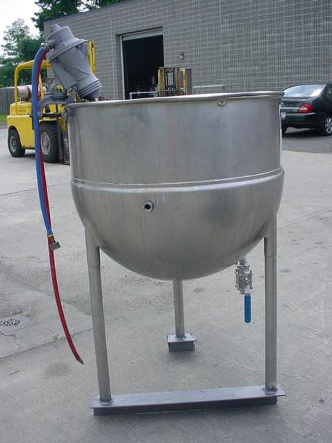 Used 100 Gallon Groen Ss Hemispherical Jacketed Kettle, Air Operated Mixer
