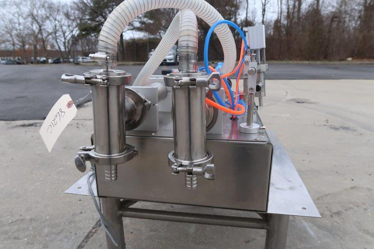 Used Quantitative Tabletop Dual Head Piston Filler, Air Operated