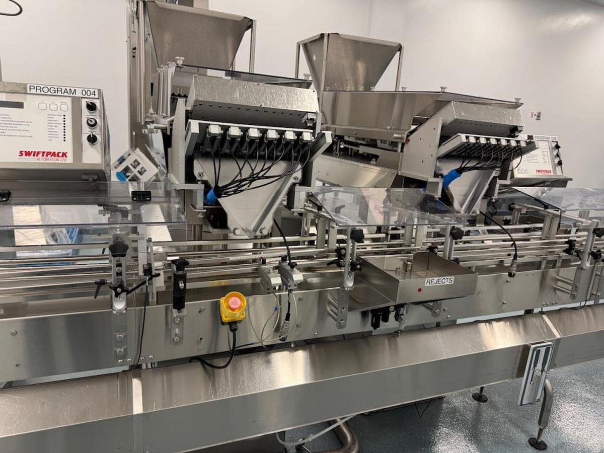 Used Kalish Swiftpack Dual Station 12-Lane Tablet/Capsule Automatic Counter, with Conveyor