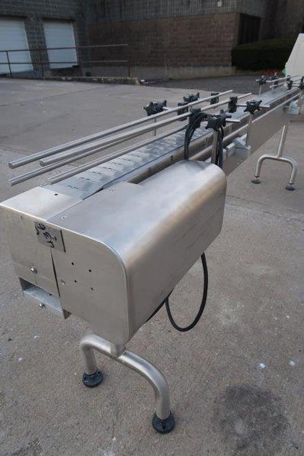 Used 4.5 In. x 9 Ft. SS Motorized Bottle Conveyor, Variable Speed