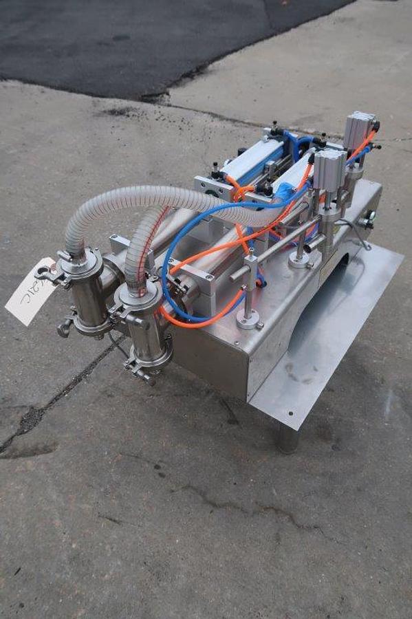 Used Quantitative Tabletop Dual Head Piston Filler, Air Operated