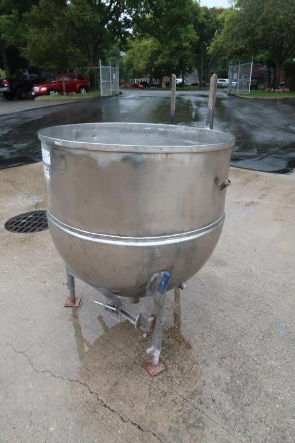 Used 125 Gallon Groen 316 SS Jacketed Hemispherical Kettle, 100 PSI Jacket