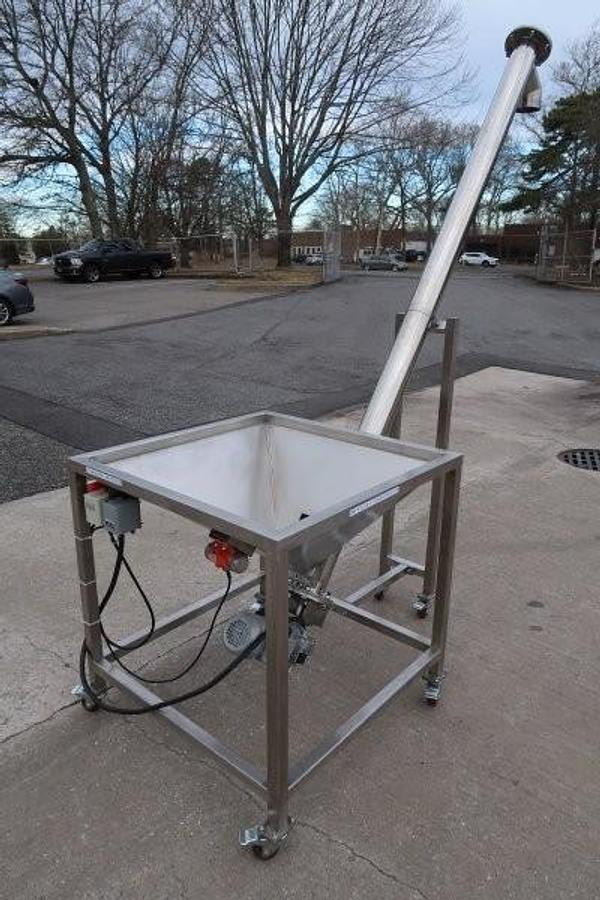 Used Inclined Stainless Steel Screw Feeder/Conveyor, with Vibratory Hopper