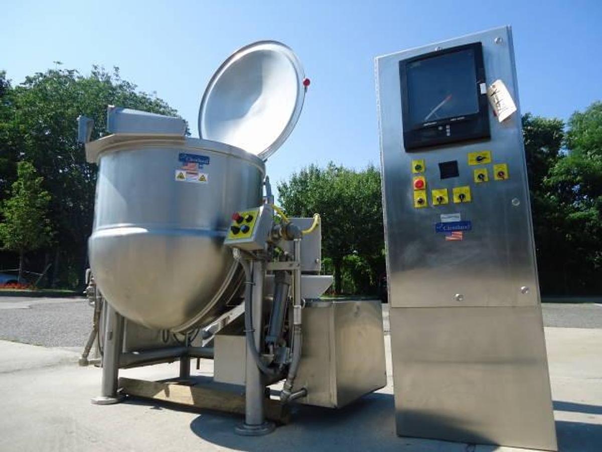Used 100 Gallon Cleveland Range Jacketed, Agitated Tilt Kettle, Usda
