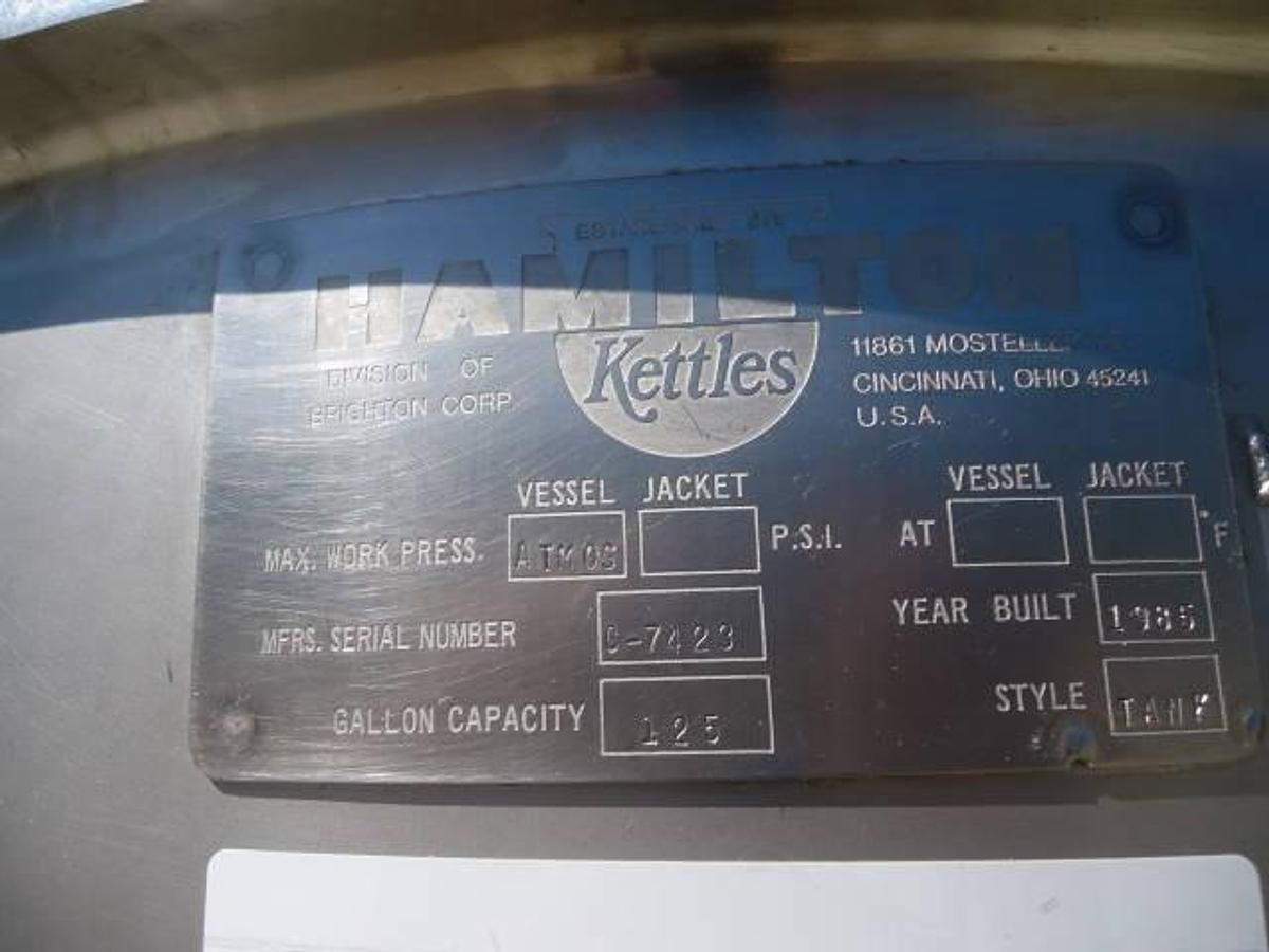 Used 125 Gallon Hamilton “Squirrel Cage” Agitated Tank, 316 Ss