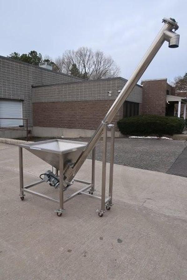 Used Inclined Stainless Steel Screw Feeder/Conveyor, with Vibratory Hopper