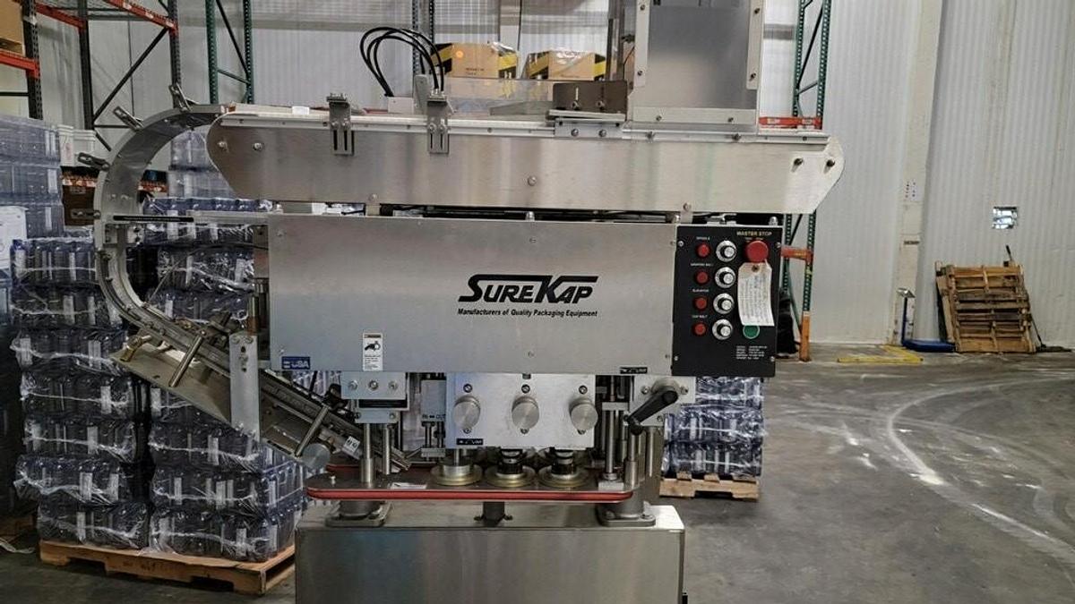 Used Surekap SK6000-BF6 Six Spindler Screw Capper with Elevator, Stainless