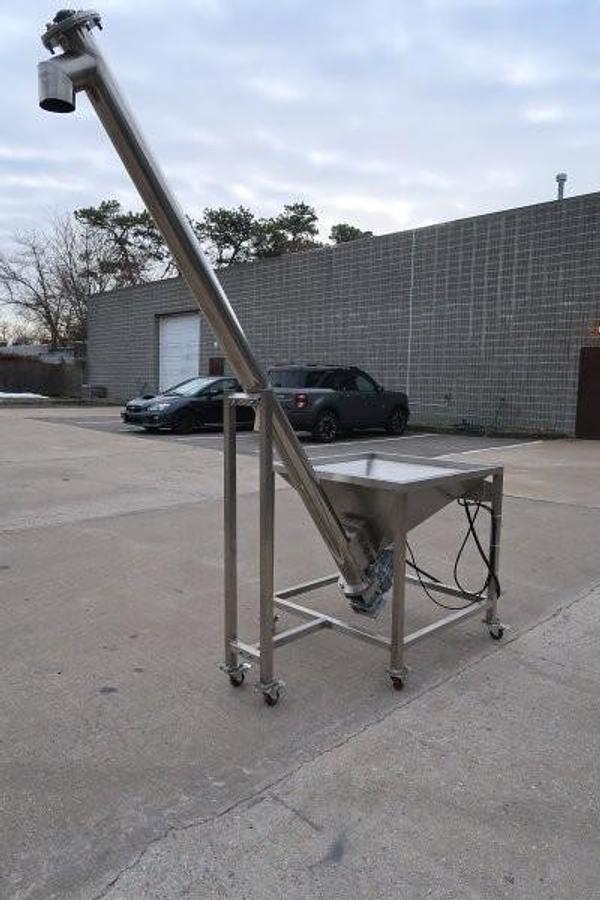 Used Inclined Stainless Steel Screw Feeder/Conveyor, with Vibratory Hopper