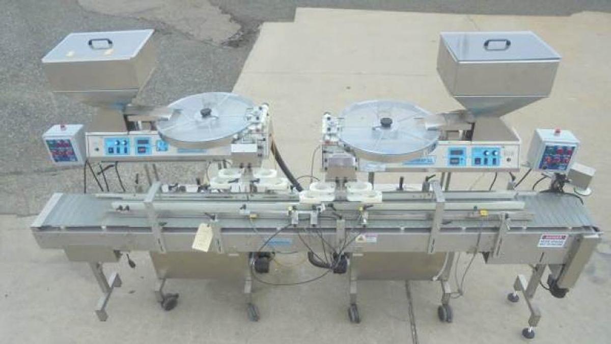 Used Pharmafill/Deitz Dual Head Tablet-Capsule Counter with Motorized Conveyor