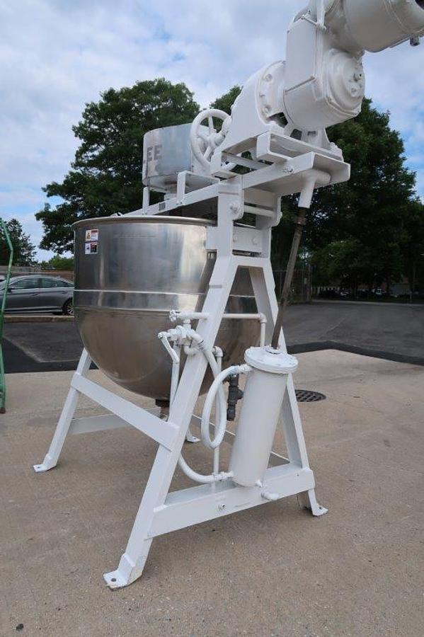 Used 150 Gallon Lee Stainless Jacketed Double Motion Mix Kettle, Tilt Out Agitation