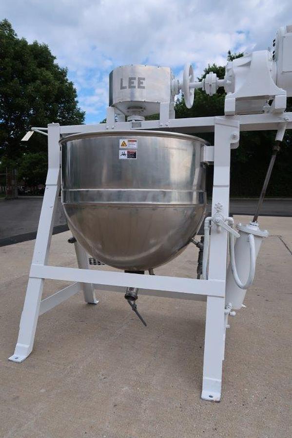 Used 150 Gallon Lee Stainless Jacketed Double Motion Mix Kettle, Tilt Out Agitation