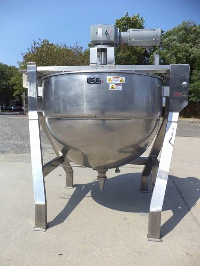 Used 200 Gallon Lee 316 Stainless Steel Jacketed Scraper Kettle, 125 PSI Jacket-