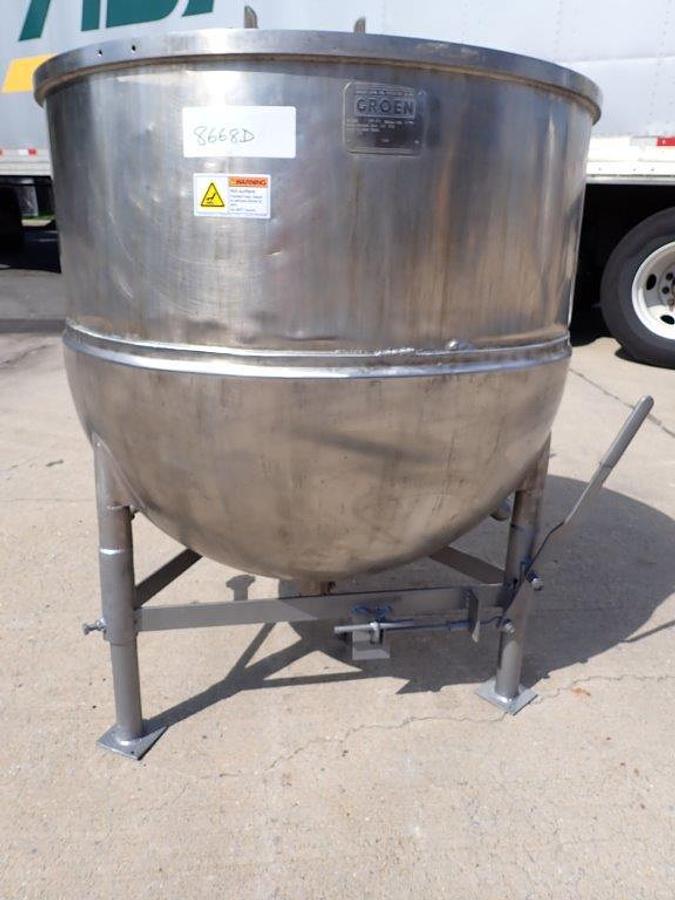 Used 125 Gal Groen 316SS Hemispherical Kettle, 100 PSI Jacket