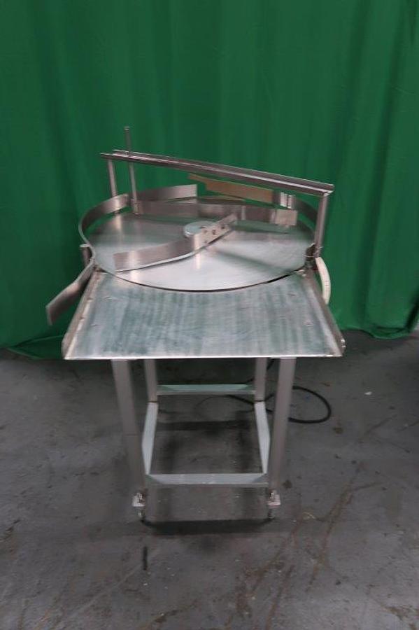 Used 24 In. Diameter Modular Packaging SS Rotary Unscrambling/Accumulating Table, With Unscrambling Shelf