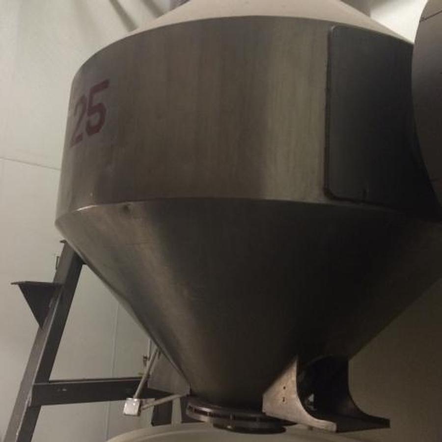 Used Gemco 100 cubic foot stainless steel double cone tumbling blender