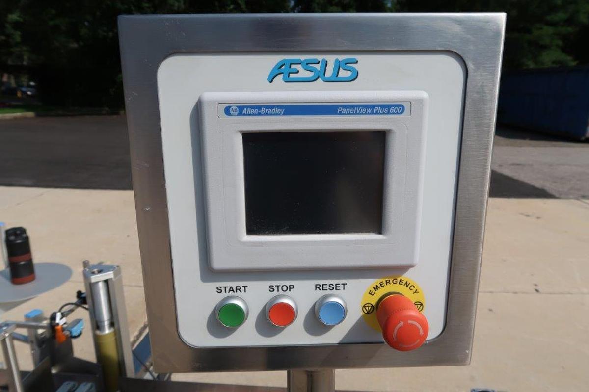 Used Aesus Eco Wrap Prism Automatic Inline Pressure Sensitive Labeler