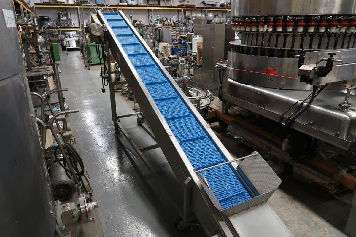 Used 12 In. Wide Stainless Inclined Cleated Belt Conveyor, Portable