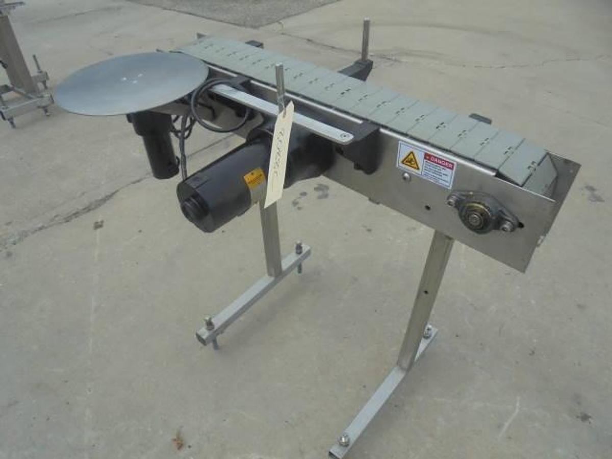 Used 4-1/2 In. Wide X 36 In. Long Stainless Motorized Bottle Conveyor