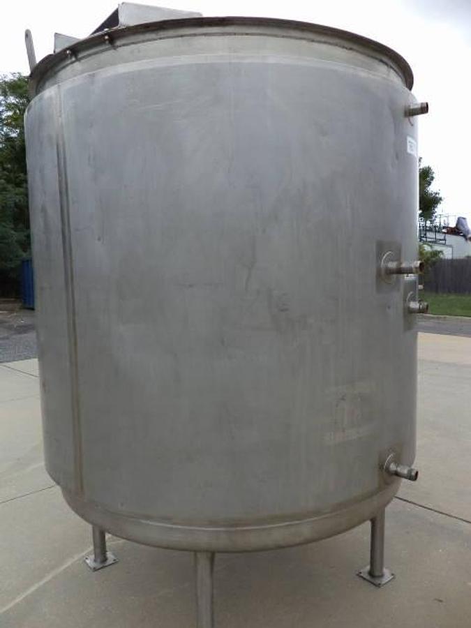 Used 1,250 Gallon B & G 316 Stainless Steel Vertical Jacketed Tank, 60 PSIG Jacket