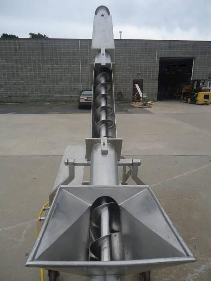 Used 6 inch x 128 inch stainless steel inclined screw conveyor/feeder, portable