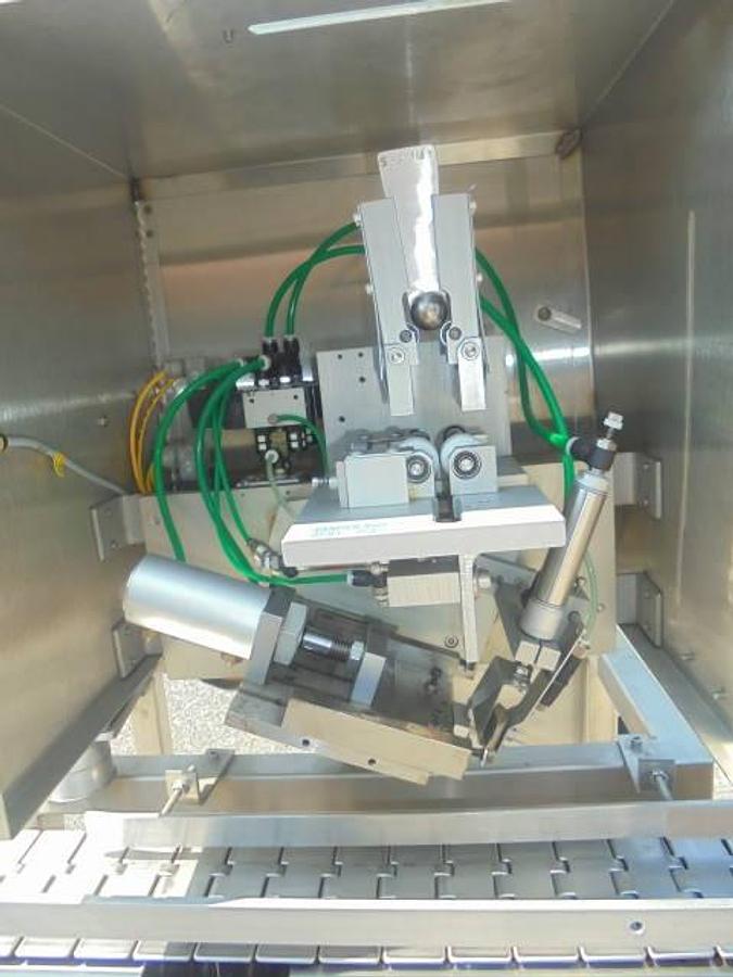 Used Marburg Conveyorized Neck Bander With Shrink Tunnel, Variable Speed