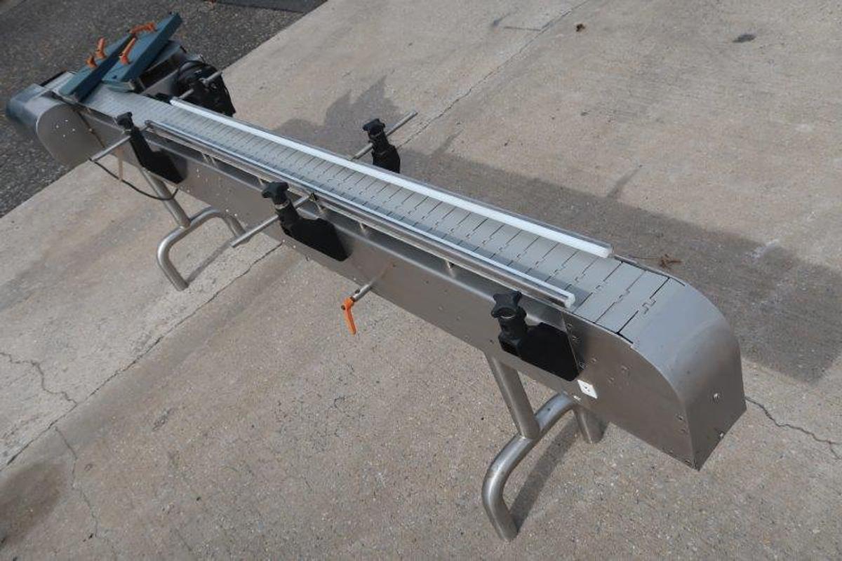 Used 9-1/2 Ft. Long Stainless Steel Motorized Bottle Conveyor