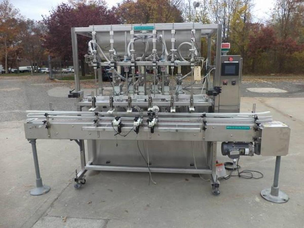 Used Inline Filling Systems Six Spout Servo Positive Displacement Filler