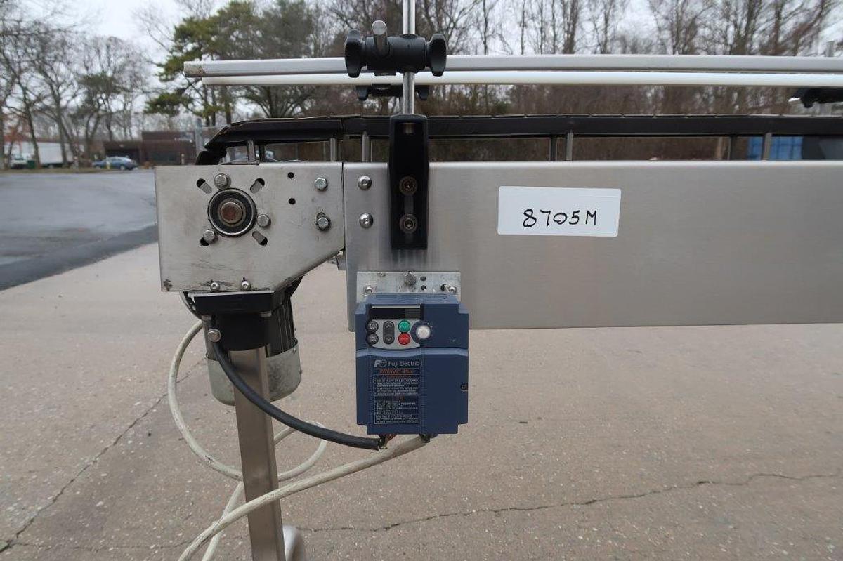 Used 3-1/4 In. Wide X 90 In. Long Stainless Steel Bottle Conveyor, Variable Speed