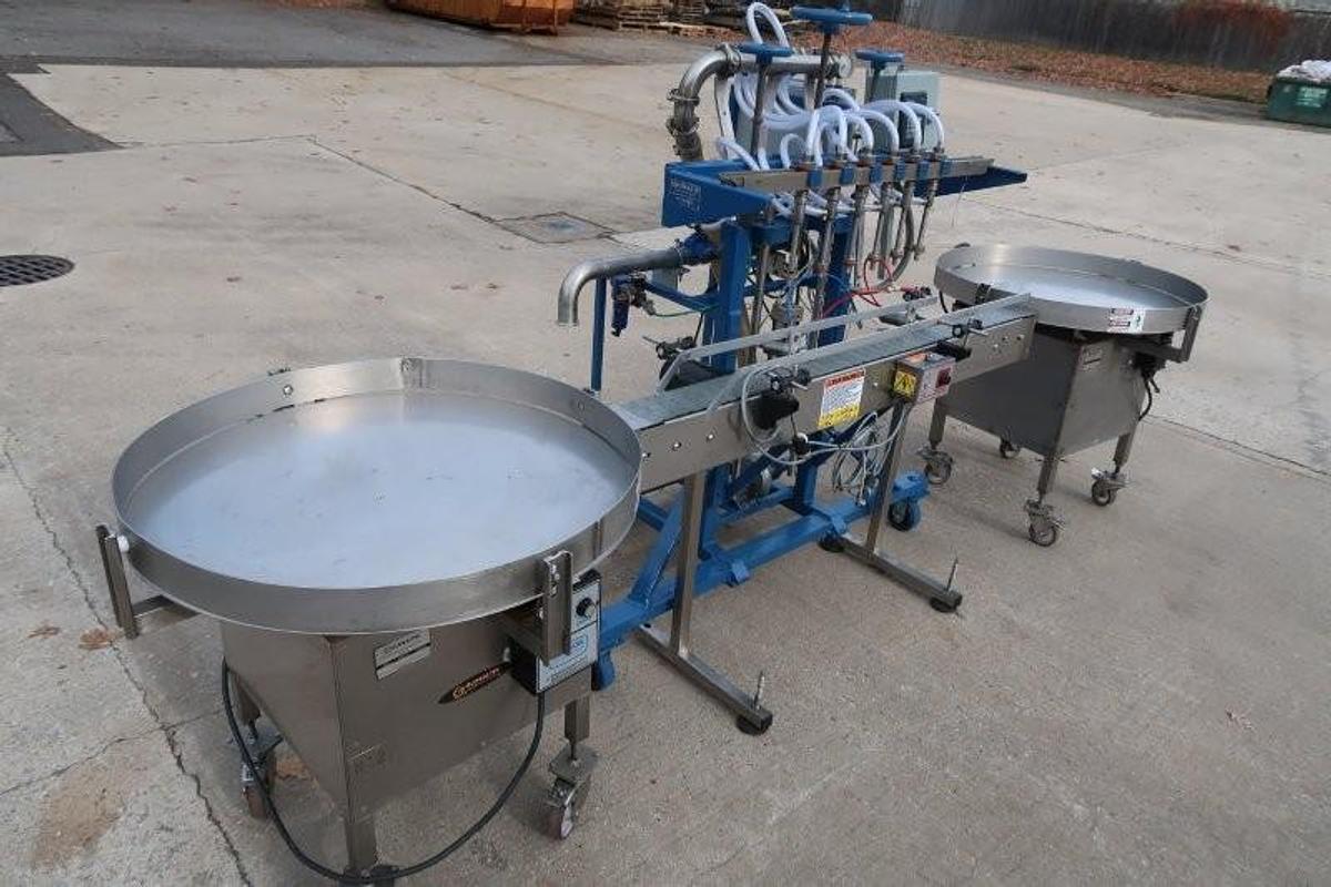 Used Simplex Inline Pressure Gravity Automatic Liquid Filling Machine