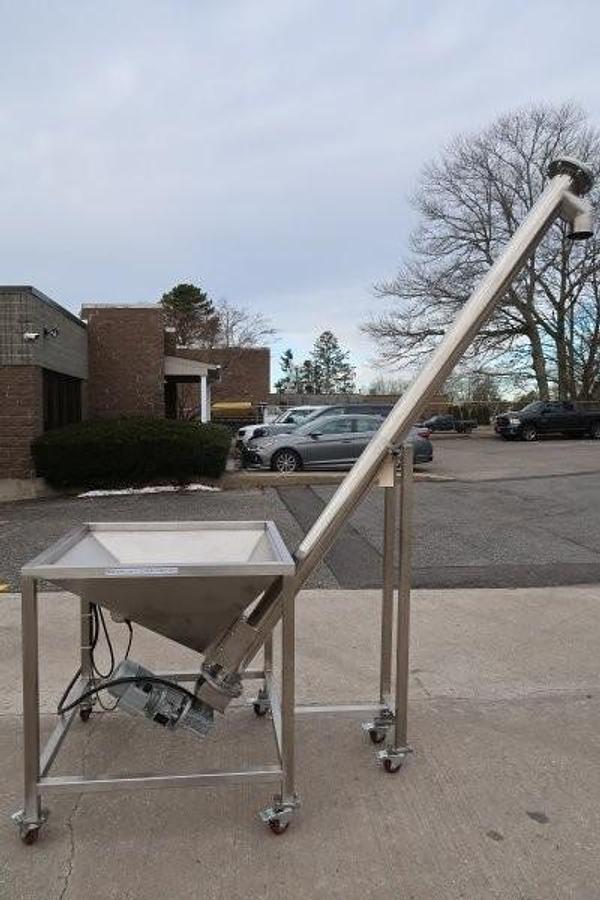 Used Inclined Stainless Steel Screw Feeder/Conveyor, with Vibratory Hopper