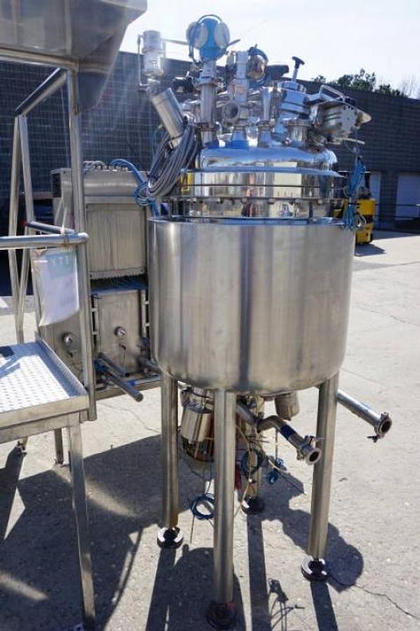 Used Krieger 125 Liter 316 Stainless Steel Jacketed Pressure Vessel, Bottom Entering Homogenizer