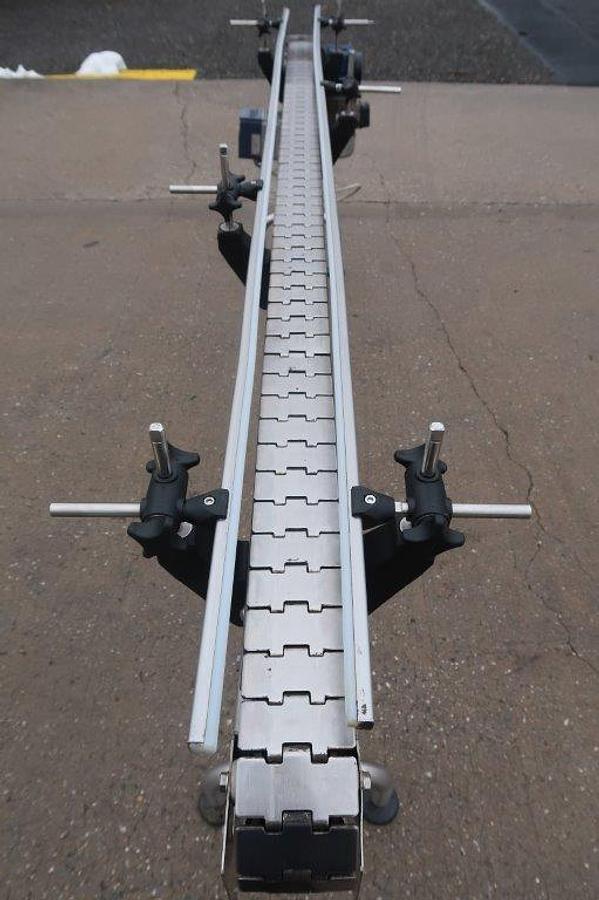 Used 3-1/4 In. Wide X 90 In. Long Stainless Steel Bottle Conveyor, Variable Speed