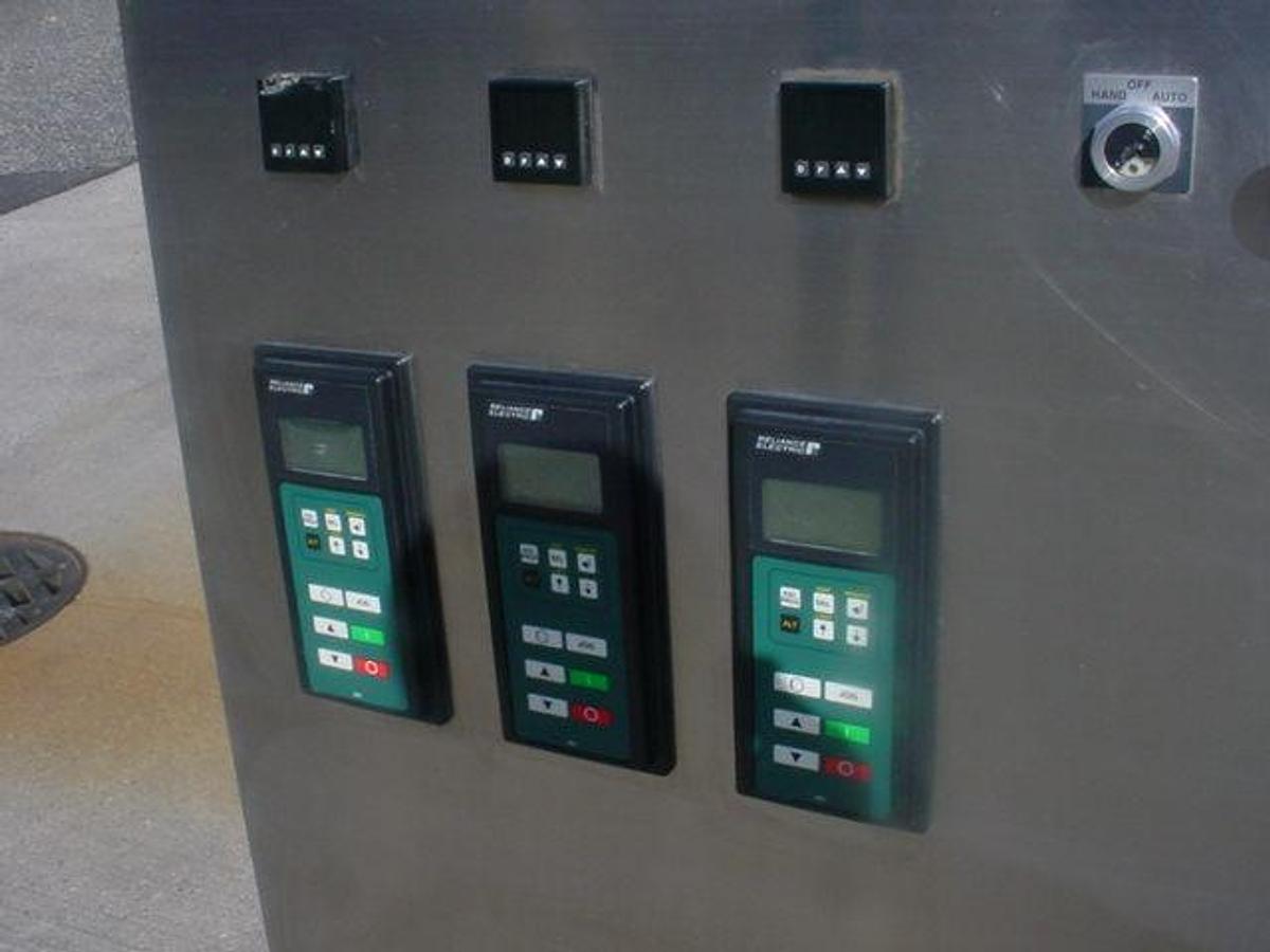 Used Stainless Starter Box With (3) Vfd Reliance Electric Controllers