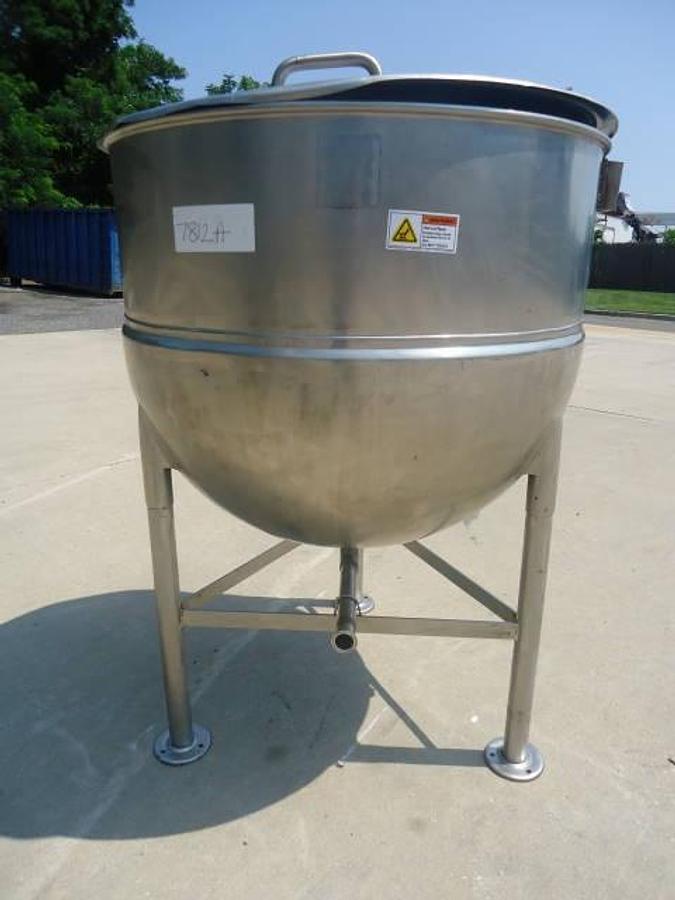 Used 100 Gallon Groen Stainless Steel  Hemispherical Kettle, 45 Psi Jacket