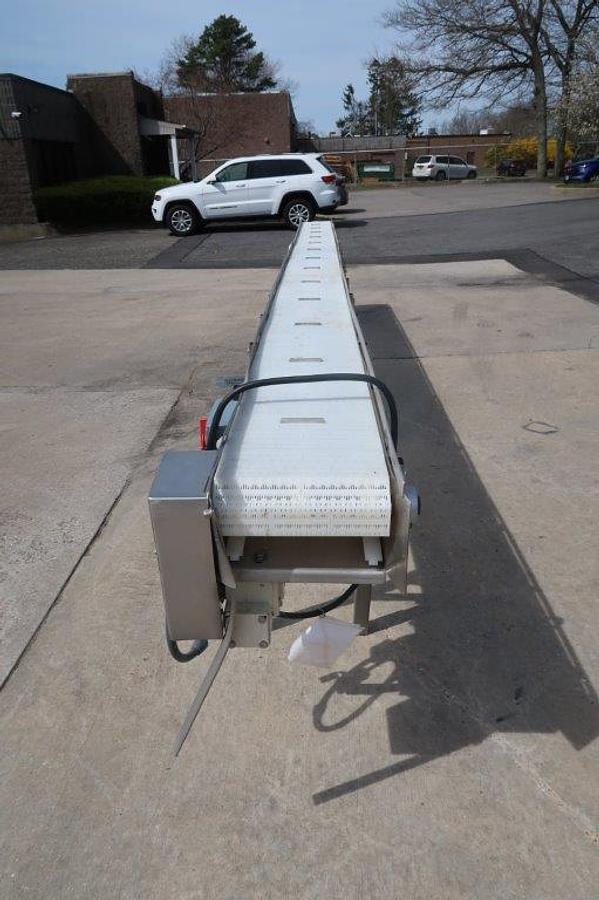 Used 11.5 In. Wide X 21 Ft. Long SS Motorized Conveyor