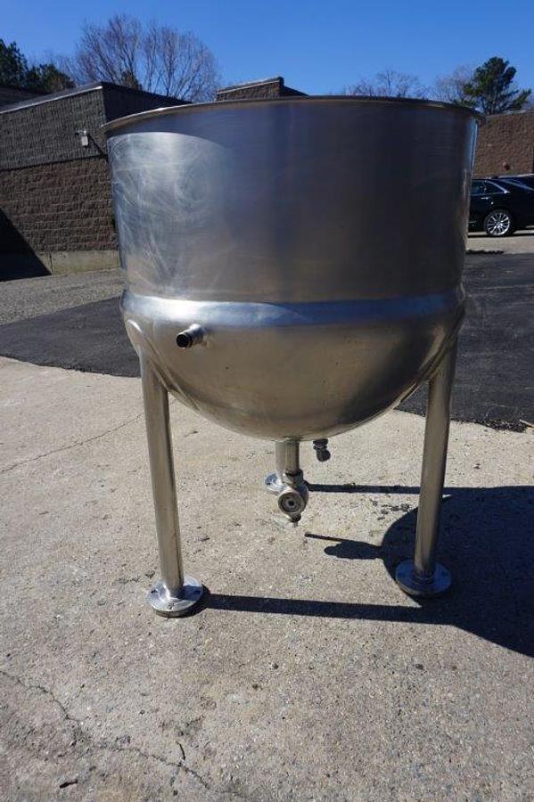 Used 80 Gallon Lee 316 Stainless Steel Hemispherical Kettle, 45 psi Jacket S/N 25686-1-2