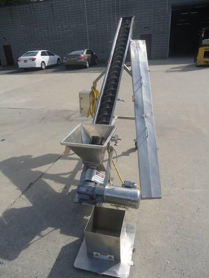 Used 6 inch x 84 inch stainless steel inclined screw conveyor/feeder, sanitary motor, portable